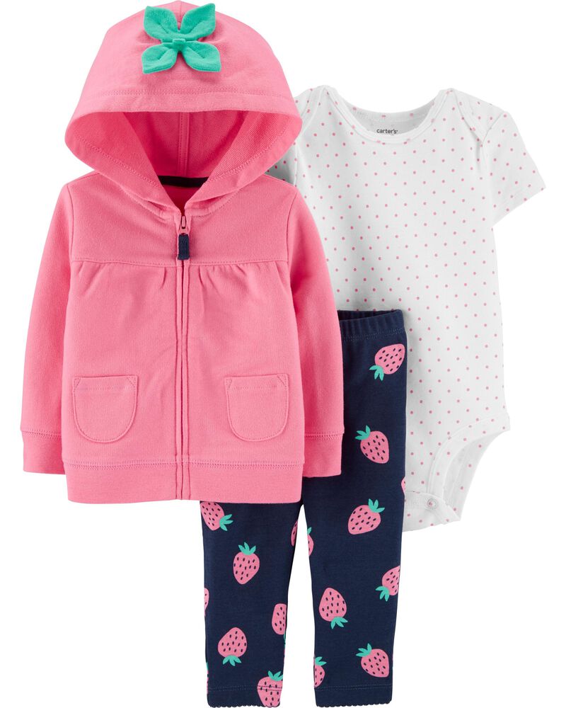 Carter/'s Infant Girls 3-Piece Jacket Set Pink /& Navy w// Hearts NWT outfit hoodie